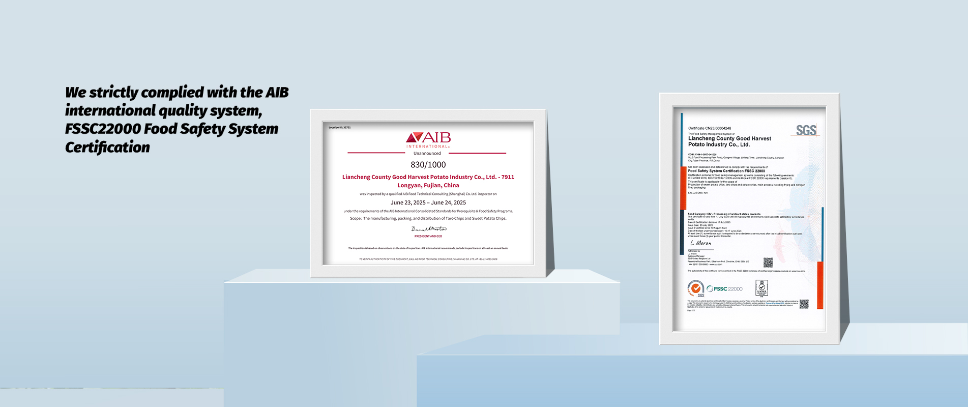 AIB 및 FSSC22000 인증서